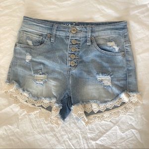High Waisted Button Fly Crochet Shorts